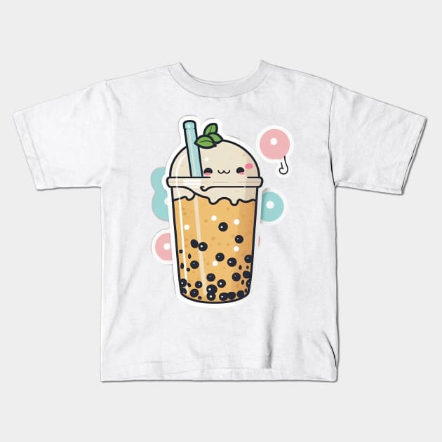 Cute Bubble Tea Cartoon Boba Drawing Kids T-Shirt by kiddo200